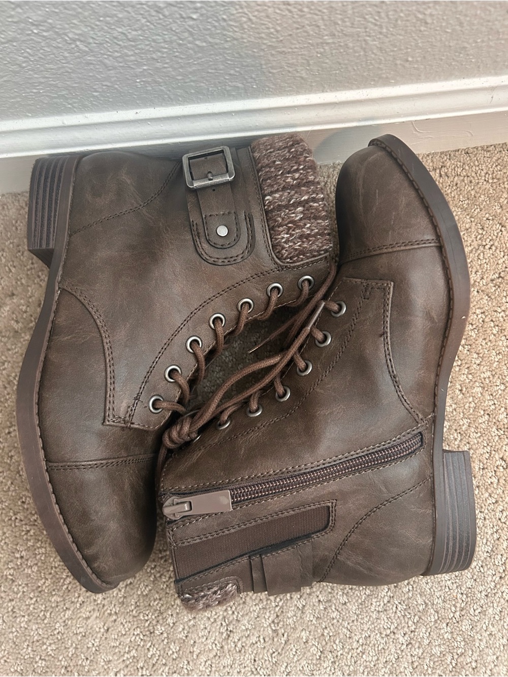 torrid Brown Lace-Up Ankle Boots with Knit Cuff